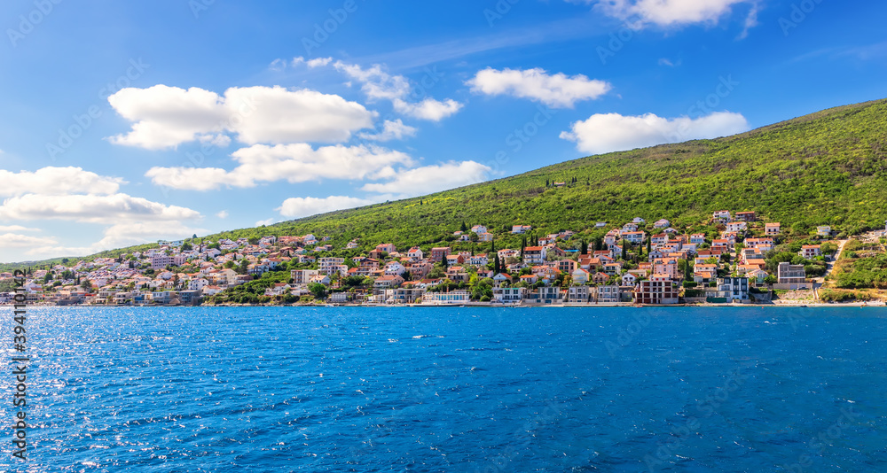 Villages on the coast in the Kotor bay, Adriatiac sea, Montenegro