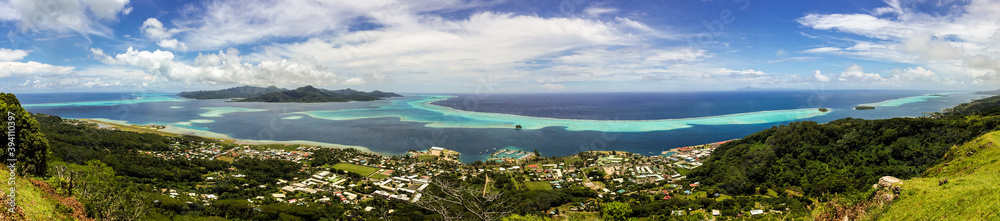 polynesian island panorama reef lagoon raiatea tahaa