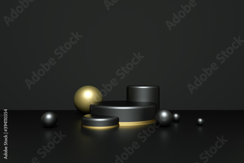 Fototapeta Naklejka Na Ścianę i Meble -  3D rendering of a black geometric background for commercial advertising