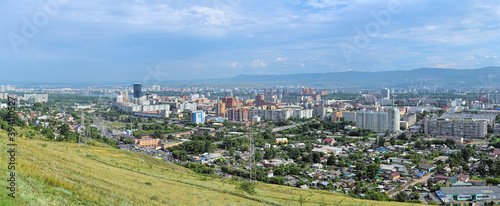 Panorama of Krasnoyarsk, Russia. View from the lookout point near the Paraskeva Pyatnitsa Chapel on the top of Karaulnaya Mountain. © Mikhail Markovskiy