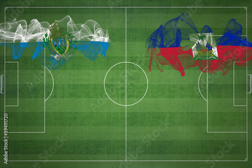 San Marino vs Haiti Soccer Match, national colors, national flags, soccer field, football game, Copy space photo