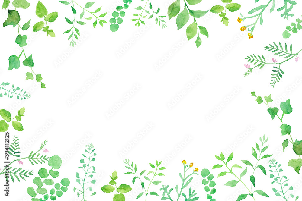 グリーンの草花の囲みフレーム 水彩イラストのトレースベクター レイアウト変更可能 Stock Vector Adobe Stock