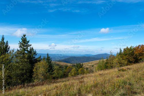 Beautiful mountain landscape, with blue sky, on a sunny day. The Carpathians.