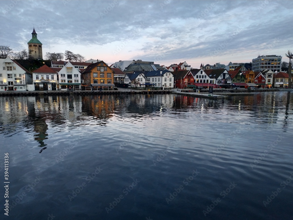 Obraz premium Stavanger, Norway - November 05, 2019: view on the city streets near cruise ship bay at autumn