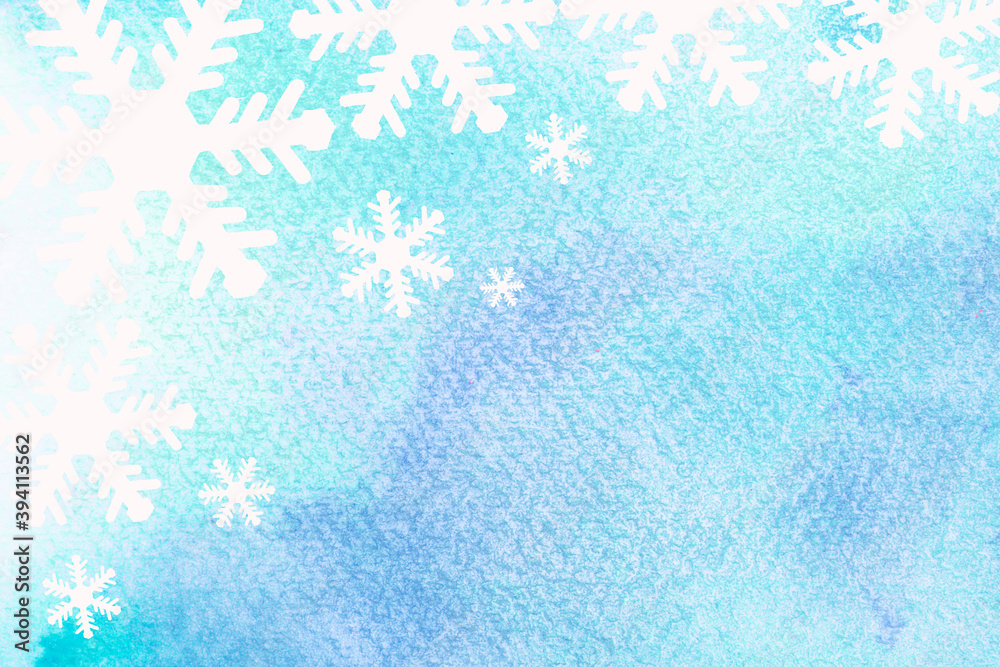 Christmas background with snowflakes on a watercolor texture