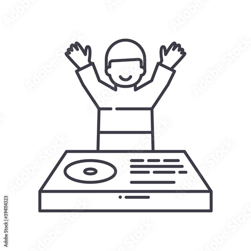 Dj concept icon, linear isolated illustration, thin line vector, web design sign, outline concept symbol with editable stroke on white background.