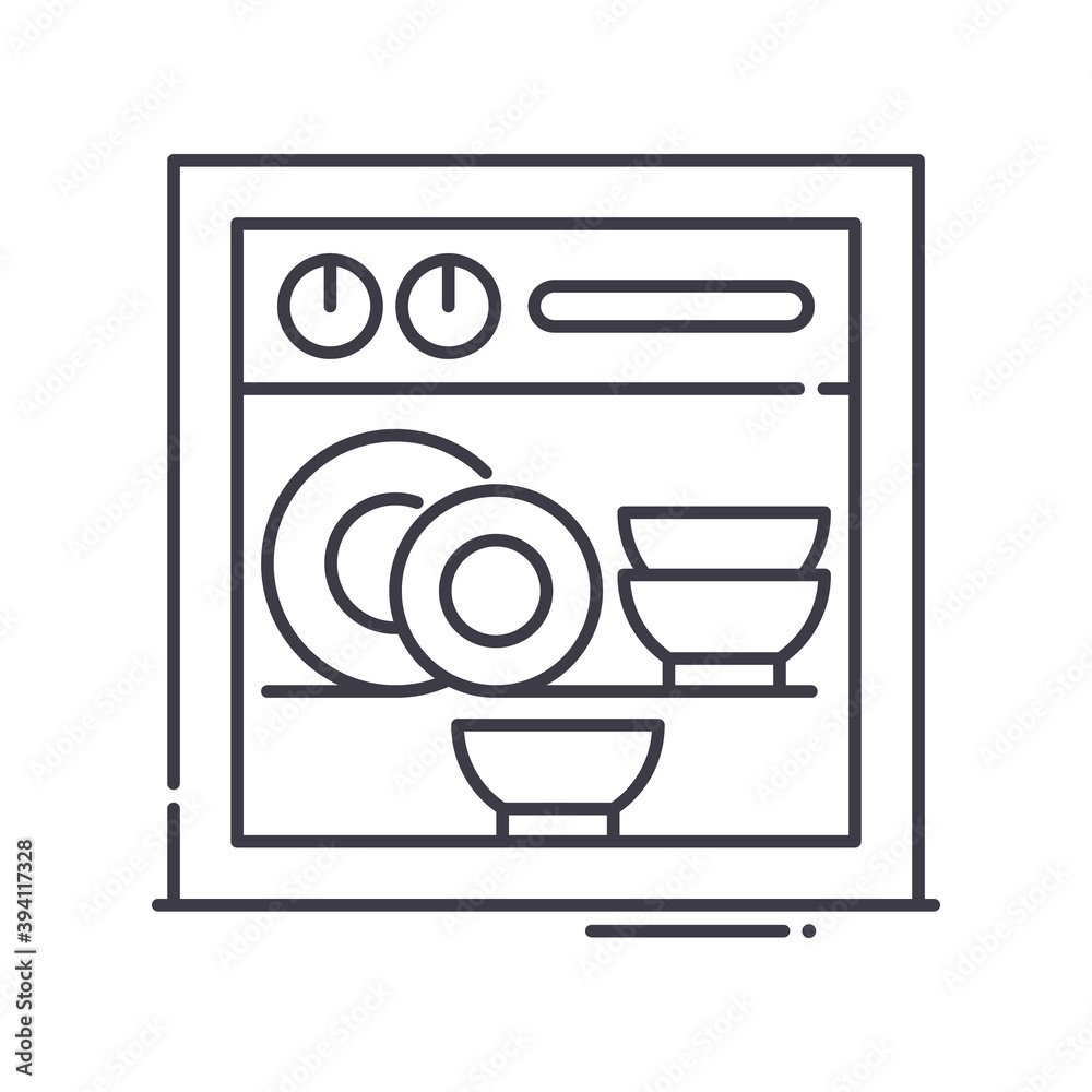 Dish washer icon, linear isolated illustration, thin line vector, web design sign, outline concept symbol with editable stroke on white background.