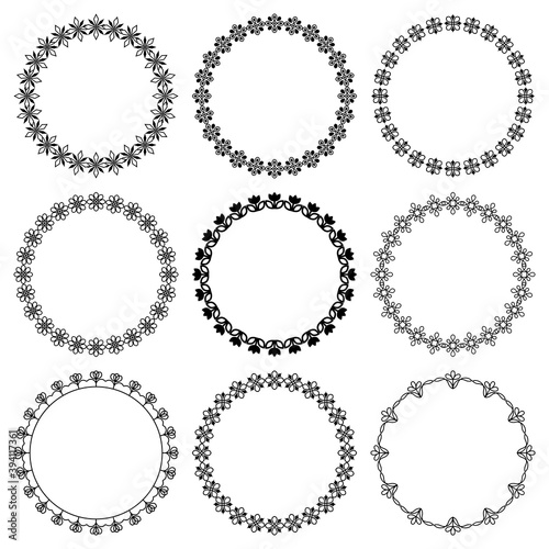 Vector set of round frames with a graphic floral pattern