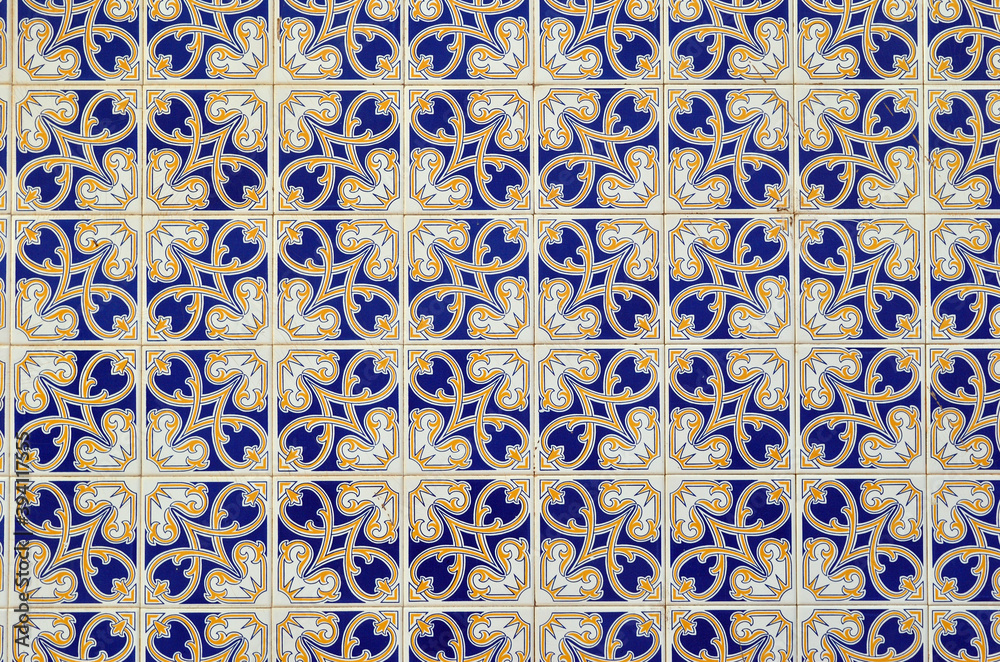 Close Up of Pattern on Old Tiles on Exterior of Public Building