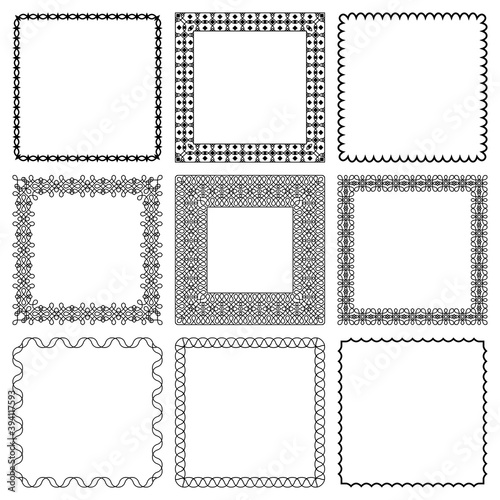 Vector set of square beautiful frames from braided lines