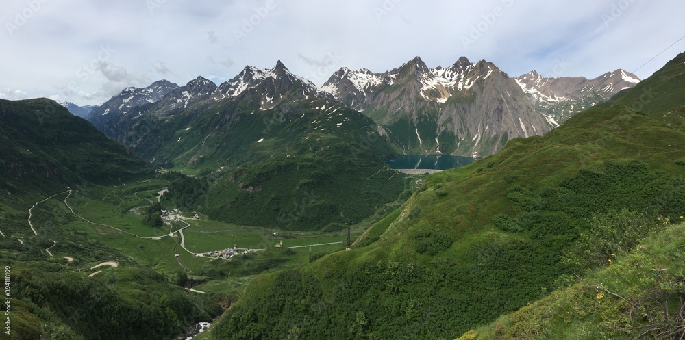 view of the mountains and the lake in Formazza valley, Italy 