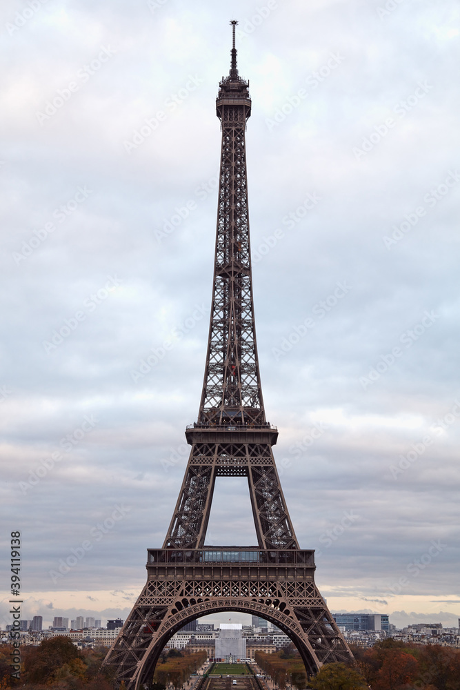 Eiffel tower as seen from Trocadero place, Paris, France.