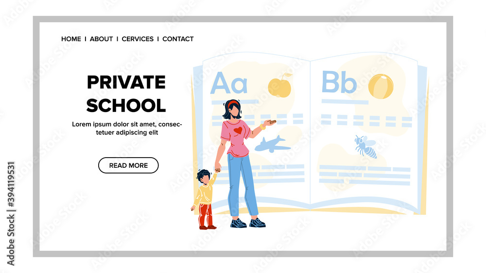 Private School Teacher Teaching Pupil Kid Vector