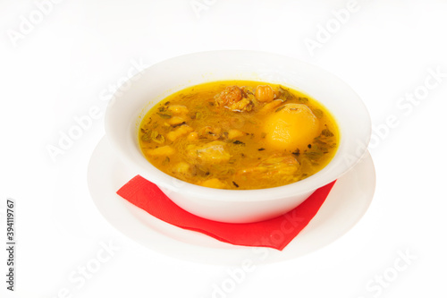 Studio shot of restaurant food, isolated on white background.