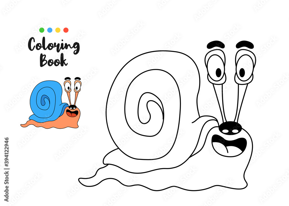Coloring book page funny cartoon smile snail. Educational game for kids ...