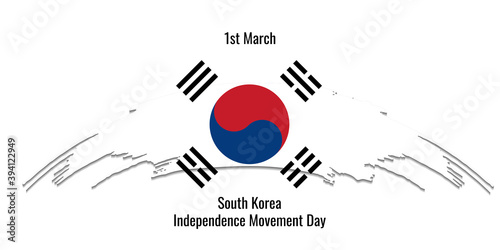 South Korea independence movement Day (1 march). Hand drawn white stripe and sign in national colors of Korean flag  . Vector illustration