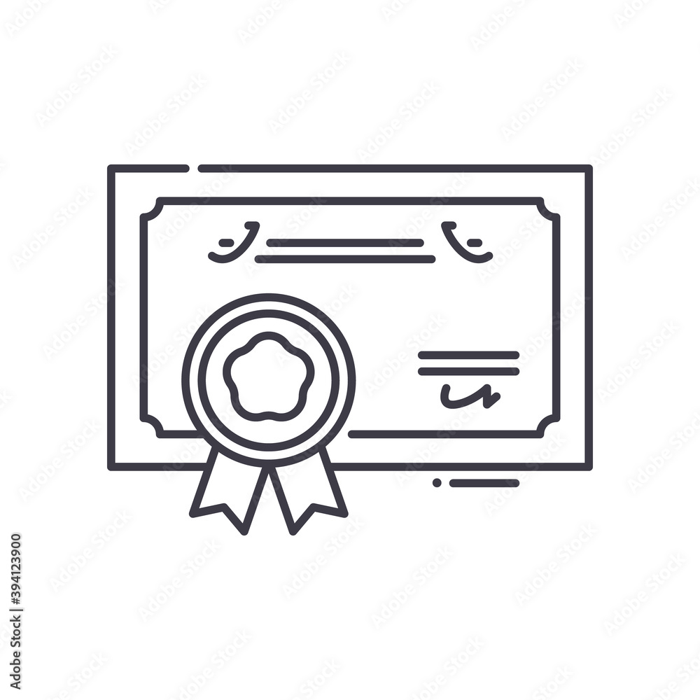 Diploma icon, linear isolated illustration, thin line vector, web design sign, outline concept symbol with editable stroke on white background. Diploma icon, linear isolated illustration, thin line vector, web design sign, outline concept symbol with editable stroke on white background.