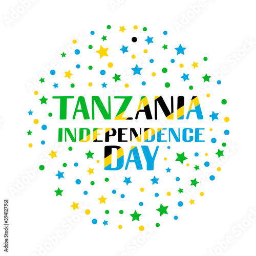 Tanzania Independence Day lettering with stars and dots. National holiday celebrated on December 9. Vector template for typography poster, banner, greeting card, flyer, etc.