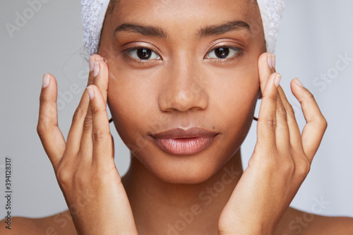 Gorgeous woman skin care close up