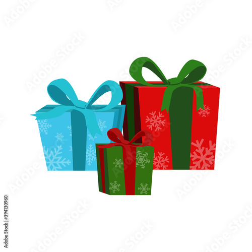 Three style gift box with ribbon and snowflake pattern