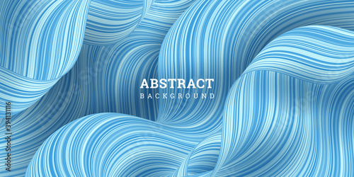 Wavy sky blue background 3D. Vector illustration warped stripes. Striped drapery fabric. Festive banner with flow lines. Striped texture. Elegant decoration. Luxury design poster, wallpaper.