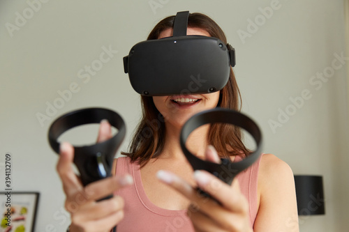 Woman having fun with VR games