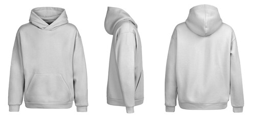 Grey hoodie template. Hoodie sweatshirt long sleeve with clipping path, hoody for design mockup for print, isolated on white background.