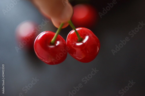 Fresh cherries, wash and prepare for cake and dessert photo