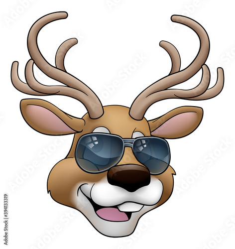 A cool Christmas Santas reindeer cartoon character in sunglasses