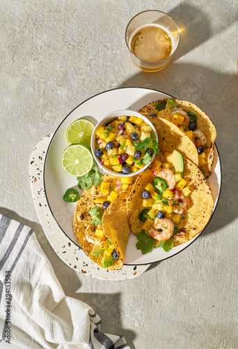 Plate of Shrimp softshell tacos ready to devour photo