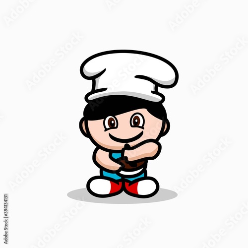 little chef vector design . donut boy vector design template cute kid chef cartoon design . smiling little chef