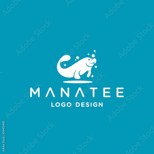 simple manatee logo design inspiration . manatee logo design template . sea wildlife icon . cleaning service logo