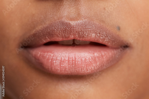 Amazing hydrated lips close up photo