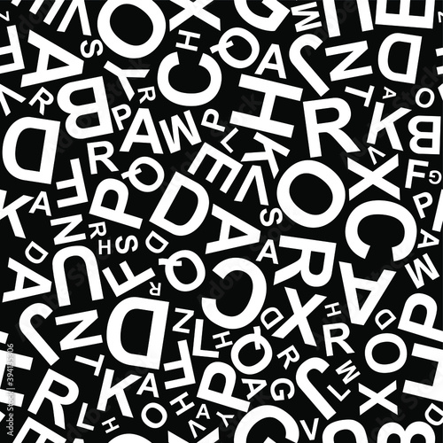 letters on black background with seamless pattern. 