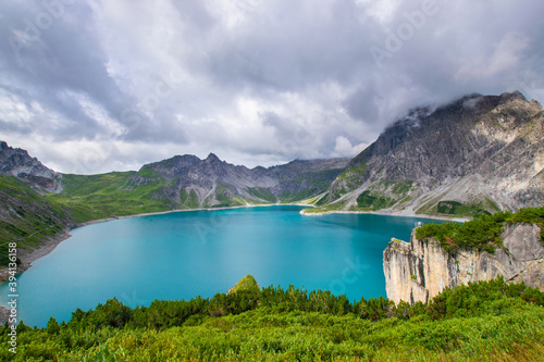 lake (lunersee) in the mountains (alps)