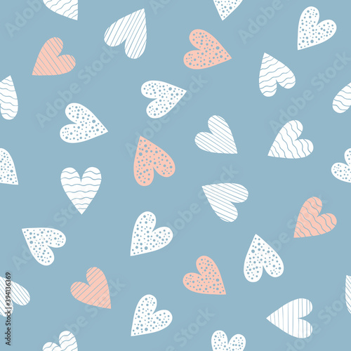 Rose pastel and white hearts. Seamless repeat pattern, perfect for valentines day invitation, cards and wallpaper, flyer or wedding designs. Vector illustration.