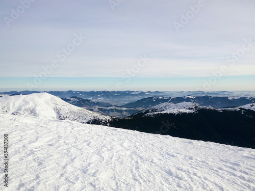 Snowy mountains in the morning