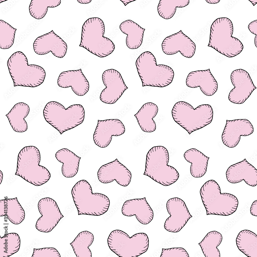 Seamless repeating pattern, heart pink for valentine's day. Freehand drawing, vector. Seamless repeating pattern, heart pink for valentine's day. Freehand drawing, vector.