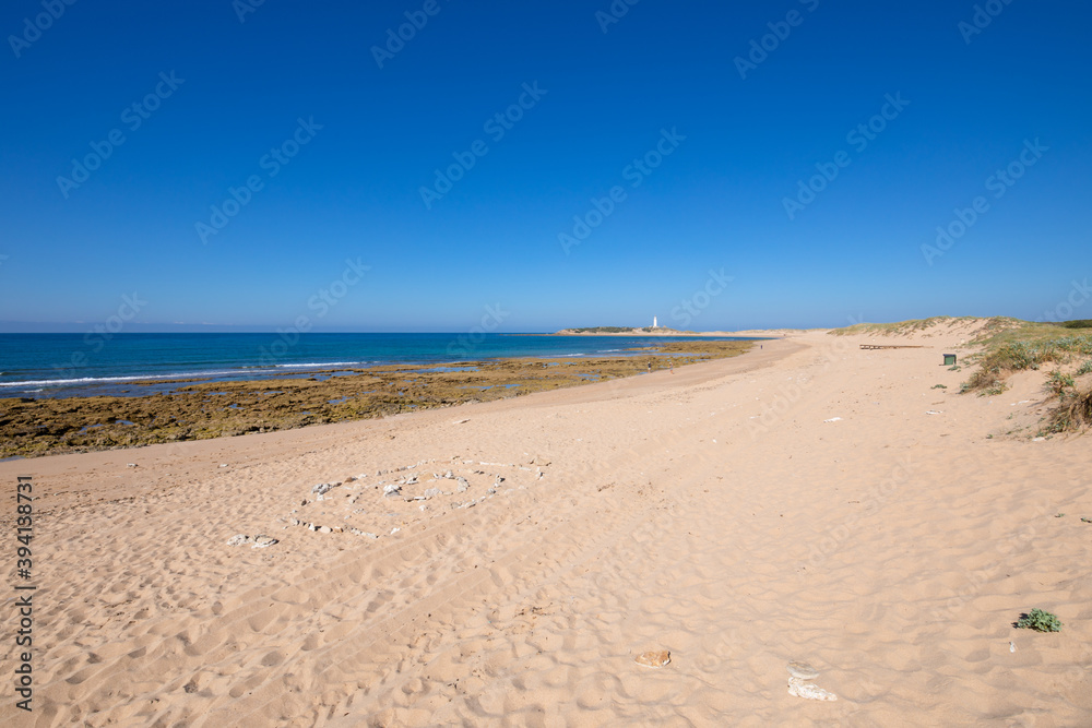 landscape of wild Varadero Beach and Trafalgar Cape in Cadiz