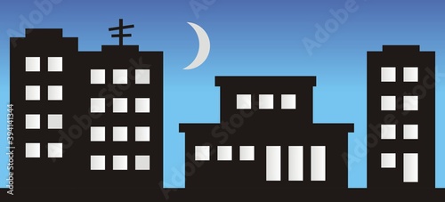 housing estate, night town, vector illustration