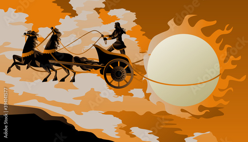greek mythology apollo with chariot and the sun photo