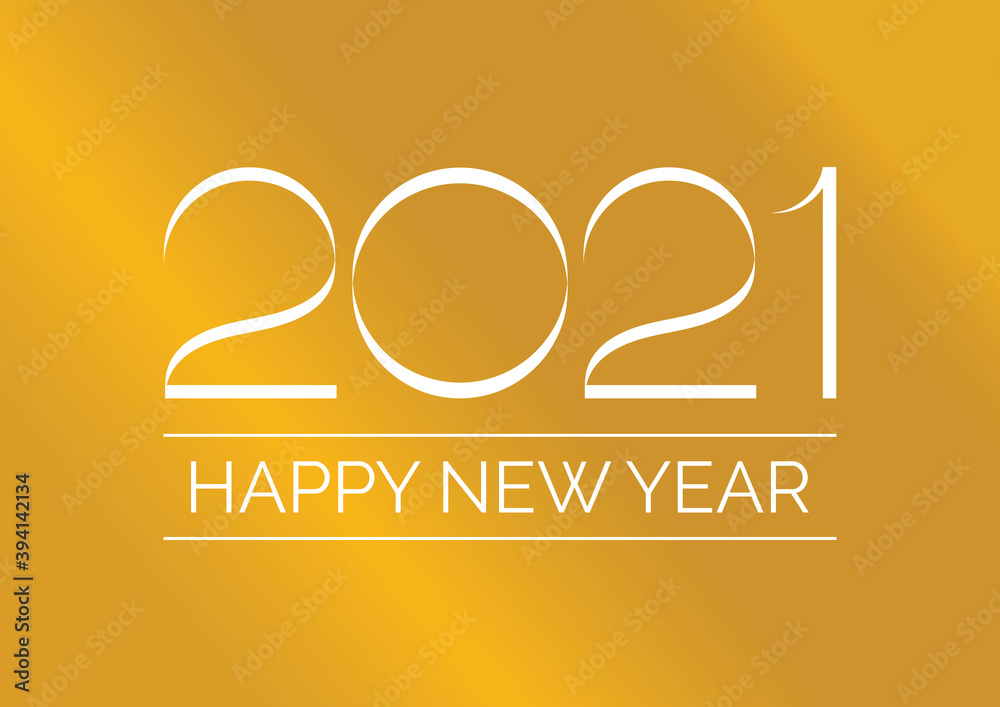 Happy New Year 2021 white inscription on a shiny golden background vector. Happy New Year 2021 Sign on a bright golden background. Minimalist New Year 2021 Poster vector