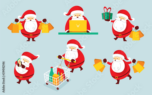 Santa Claus Characters Set, Shopping Concept, Merry Christmas and Happy New Year