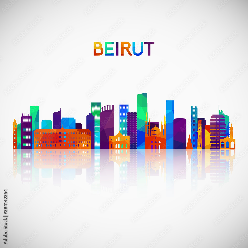Beirut skyline silhouette in colorful geometric style. Symbol for your design. Vector illustration.