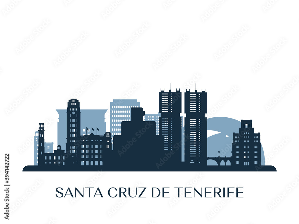 Obraz premium Santa Cruz de Tenerife skyline, monochrome silhouette. Vector illustration.