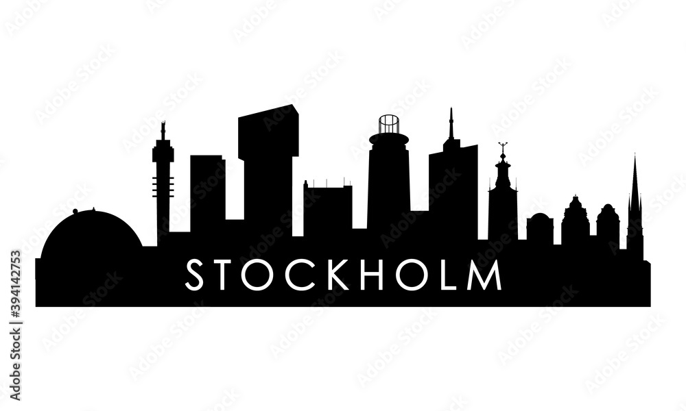 Stockholm skyline silhouette. Black Stockholm city design isolated on white background.