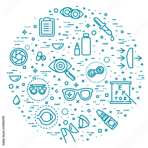 Eyes health line icons set. flat design