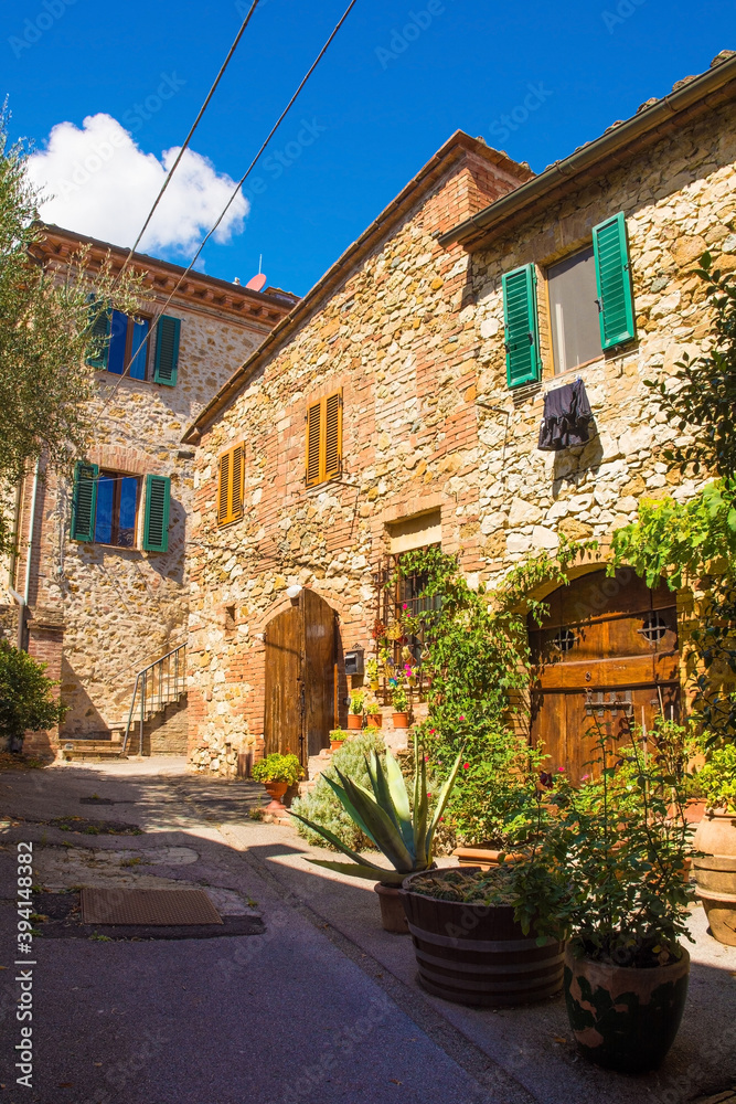 Residential buildings in the historic medieval village of Vescovado di Murlo in Siena Province, Tuscany, Italy
