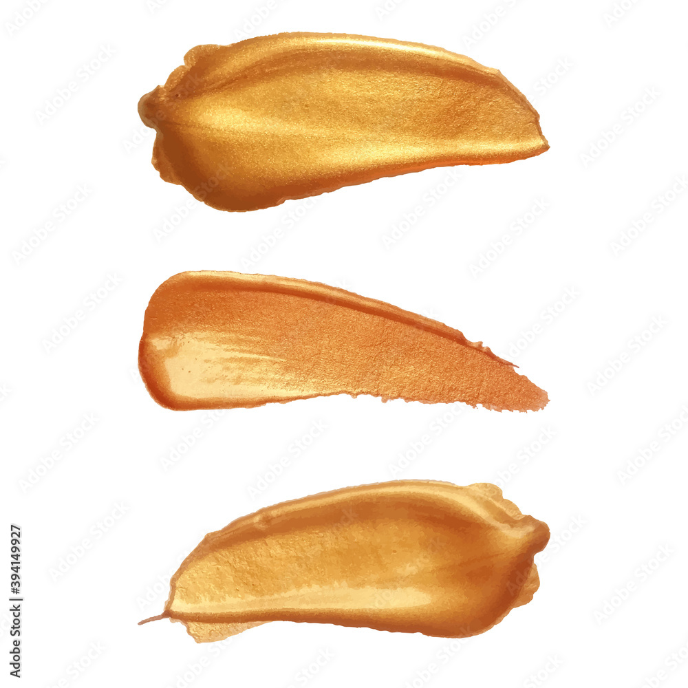Liquid gold texture.Vector gold paint smear stroke stain set. Abstract metallic texture. Make up swatches. Acrylic color smear Liquid gold texture.Vector gold paint smear stroke stain set. Abstract metallic texture. Make up swatches. Acrylic color smear