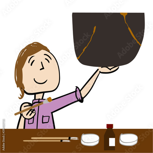 A young woman with a brush that looks happy with Kintsugi